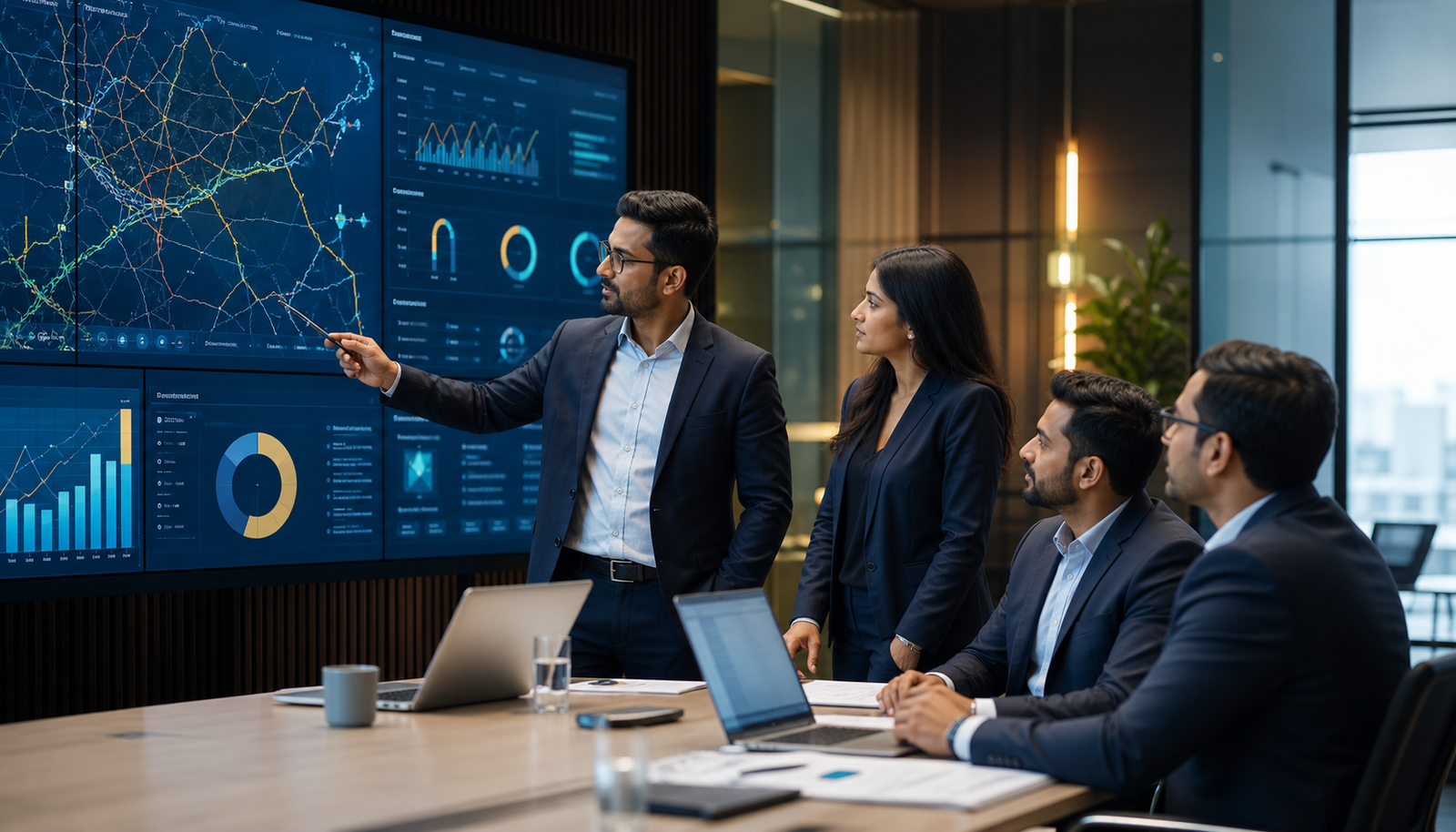 Supply chain leaders reviewing logistics performance